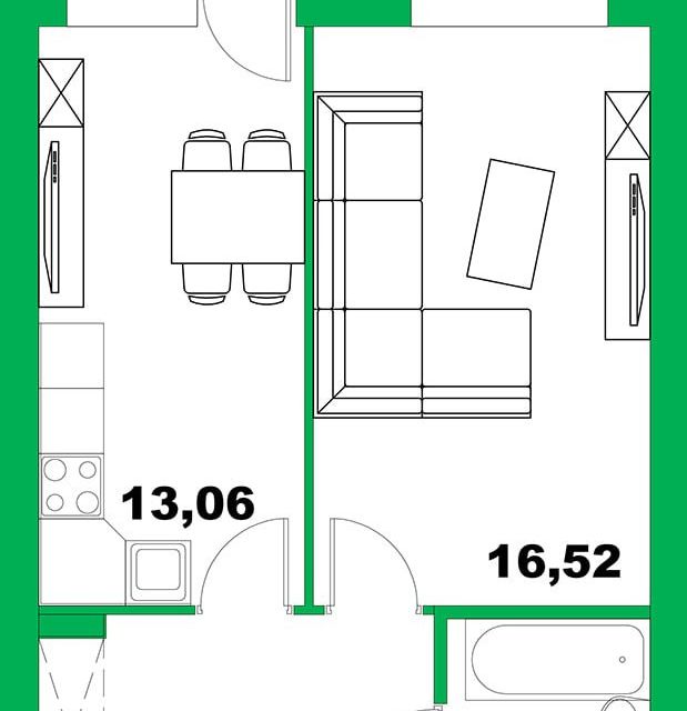 Продаётся 1-комнатная квартира, 42 м²