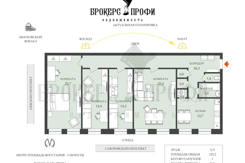 Продаётся 4-комнатная квартира, 125.2 м²