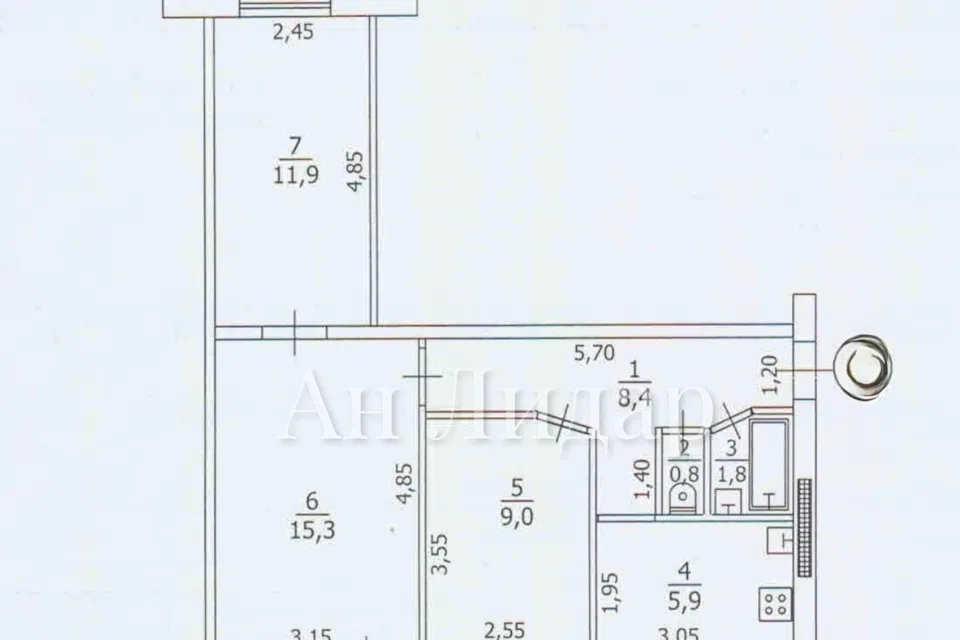 Продаётся 3-комнатная квартира, 55.5 м²