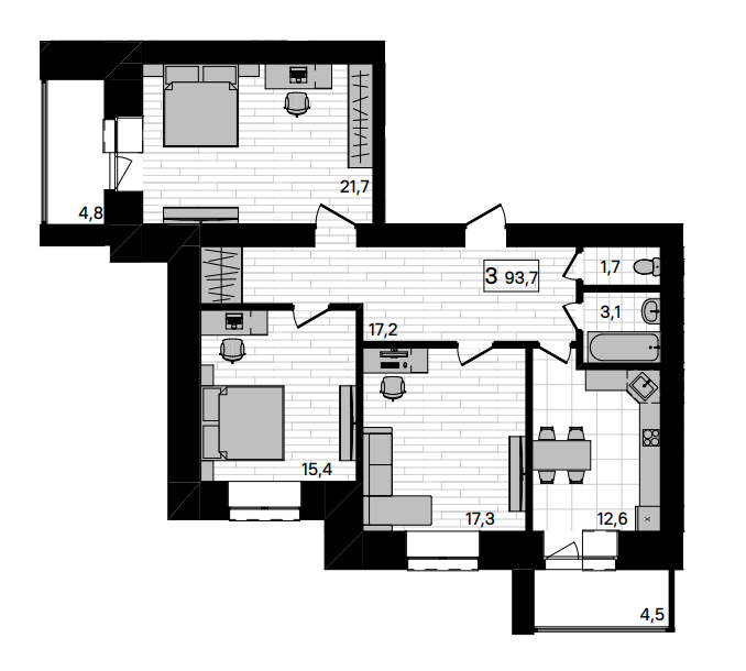 Продаётся 3-комнатная квартира, 93.7 м²