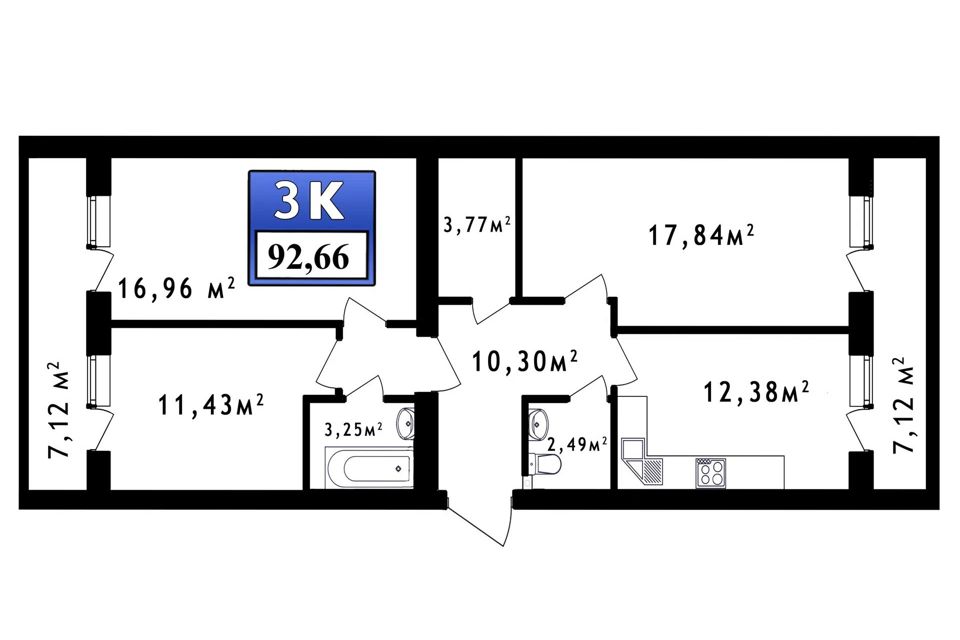Продаётся 3-комнатная квартира, 78.4 м²