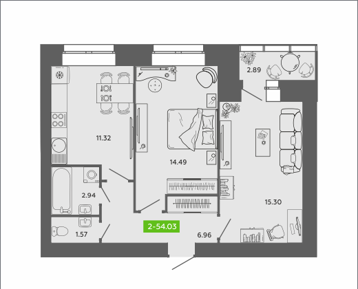 Продаётся 2-комнатная квартира, 54.03 м²