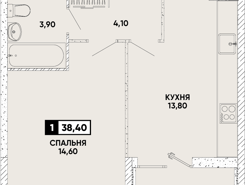 Продаётся 1-комнатная квартира, 38 м²