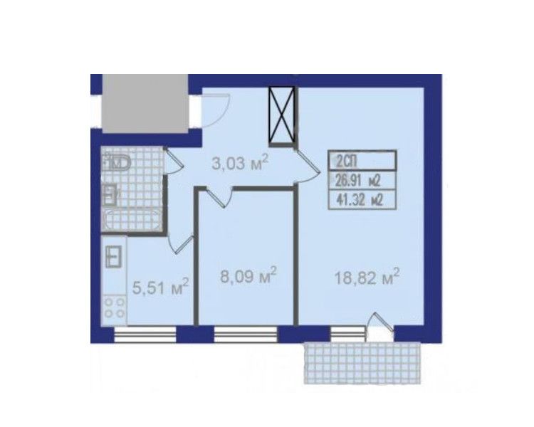 Продаётся 2-комнатная квартира, 41.3 м²