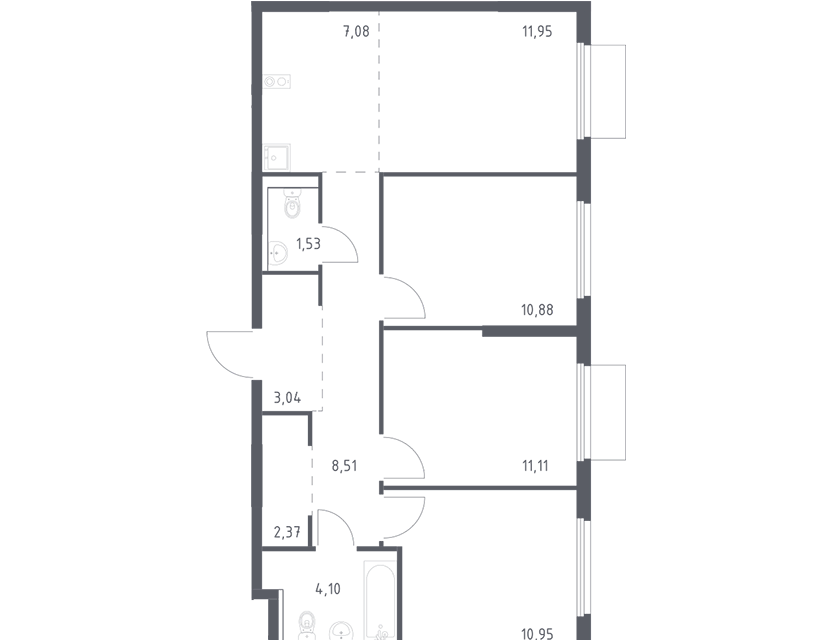 Продаётся 3-комнатная квартира, 71.52 м²