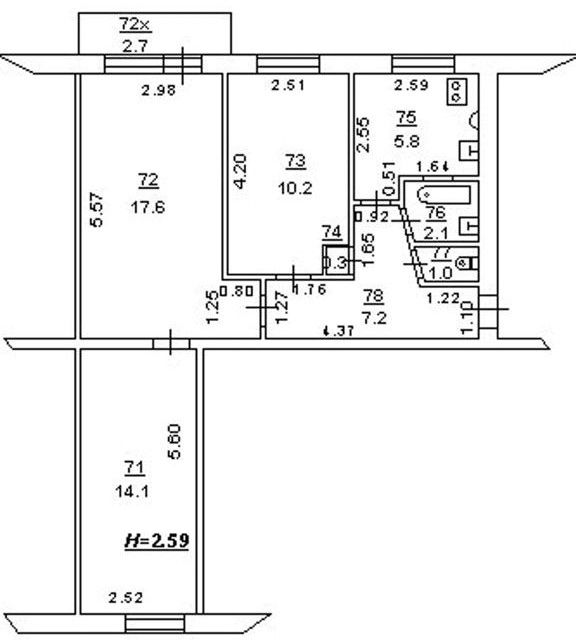 Продаётся 3-комнатная квартира, 58.3 м²
