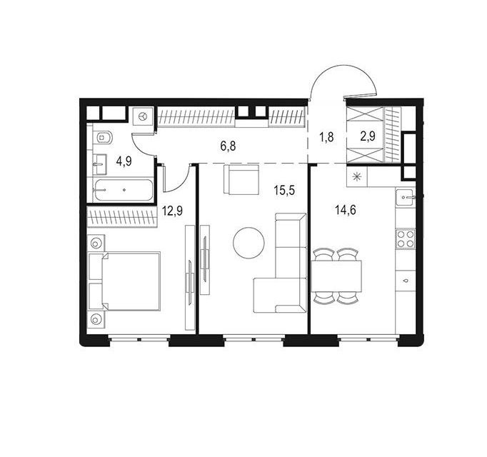 Продаётся 2-комнатная квартира, 59.4 м²