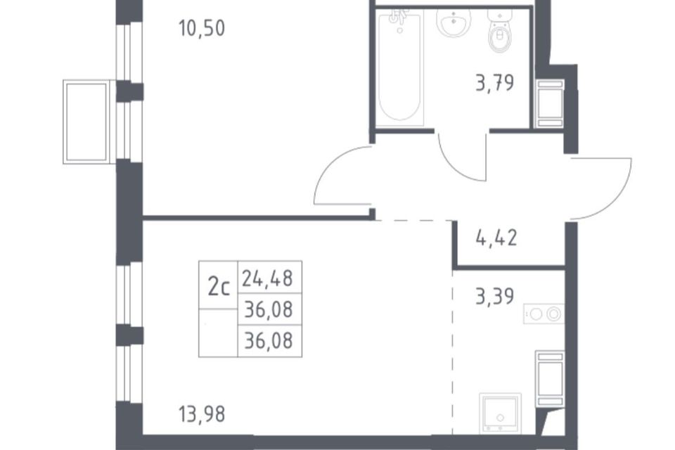 Продаётся 1-комнатная квартира, 36.8 м²