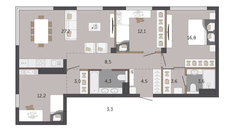 Продаётся 3-комнатная квартира, 96.5 м²