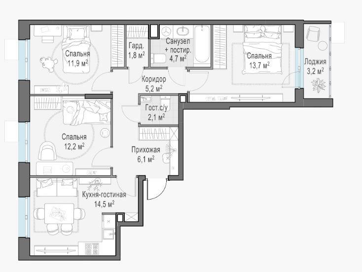 Продаётся 3-комнатная квартира, 73.8 м²