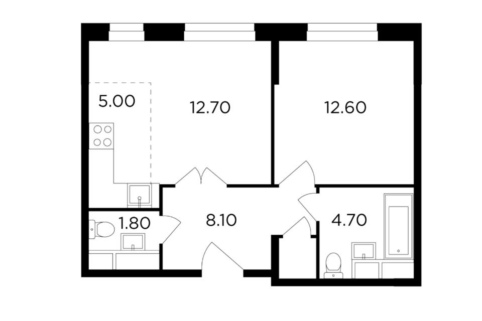 Продаётся 2-комнатная квартира, 44.6 м²