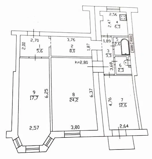 Продаётся 3-комнатная квартира, 83.3 м²