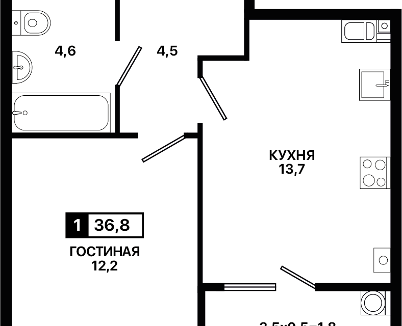 Продаётся 1-комнатная квартира, 37 м²