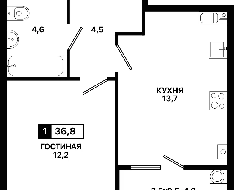 Продаётся 1-комнатная квартира, 37 м²