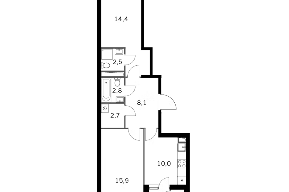 Продаётся 2-комнатная квартира, 58 м²