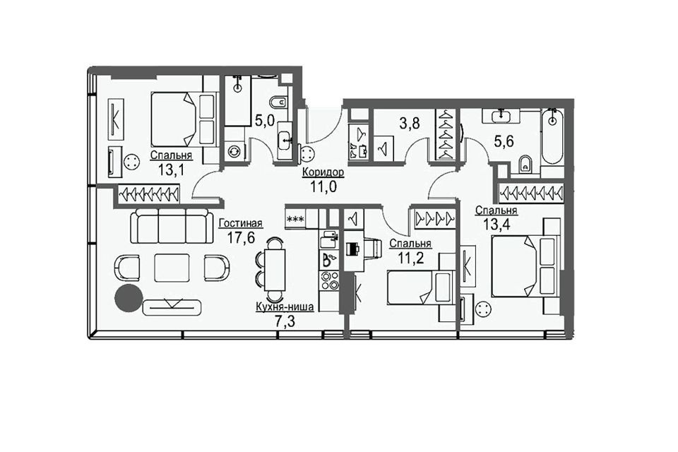 Продаётся 3-комнатная квартира, 88 м²