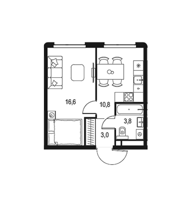 Продаётся 1-комнатная квартира, 34.2 м²