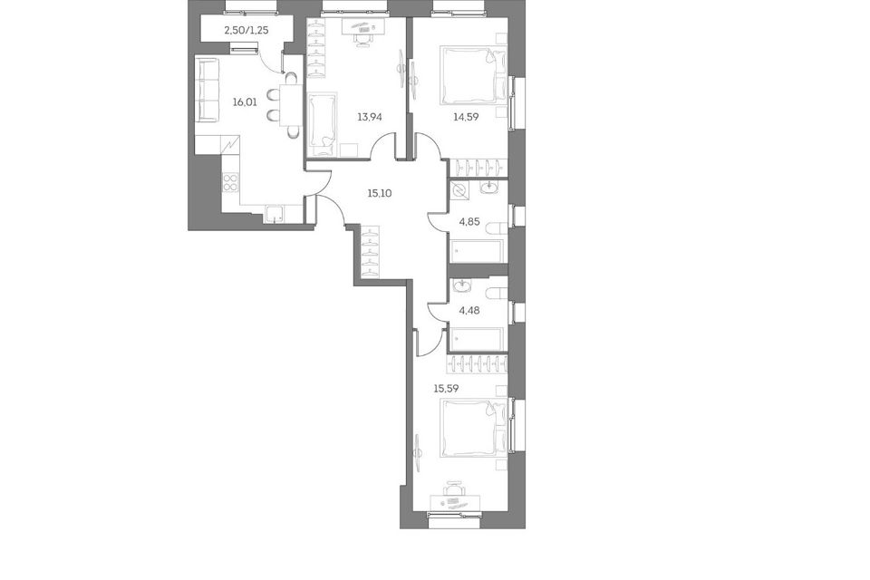 Продаётся 3-комнатная квартира, 85.81 м²