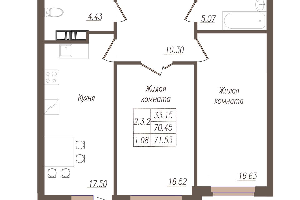 Продаётся 2-комнатная квартира, 70.5 м²
