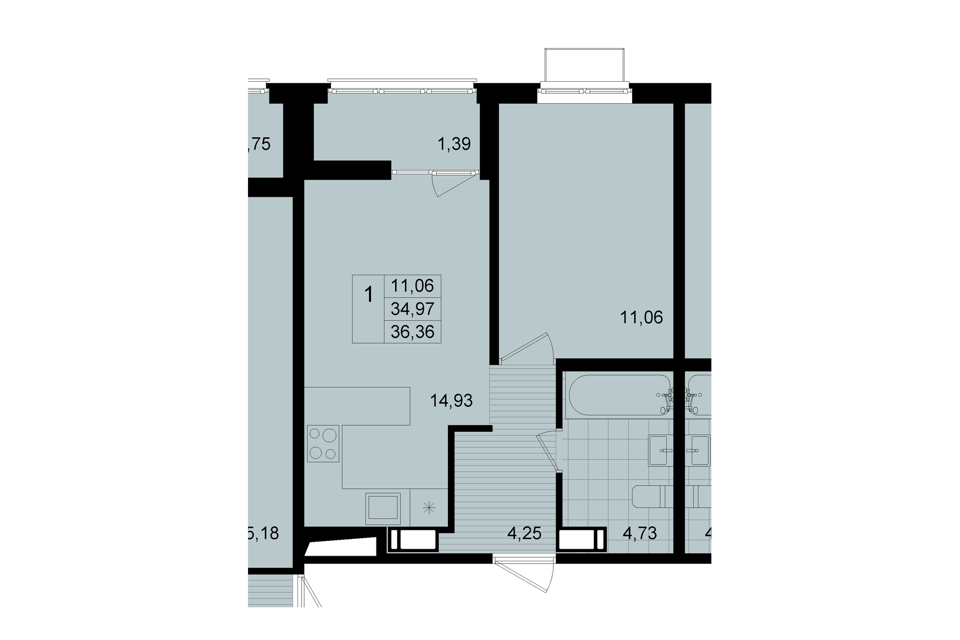Продаётся 1-комнатная квартира, 34.9 м²