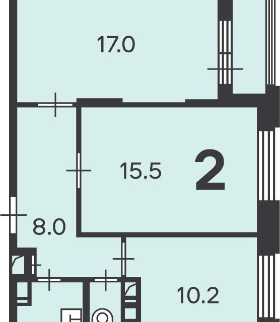 Продаётся 2-комнатная квартира, 55.1 м²
