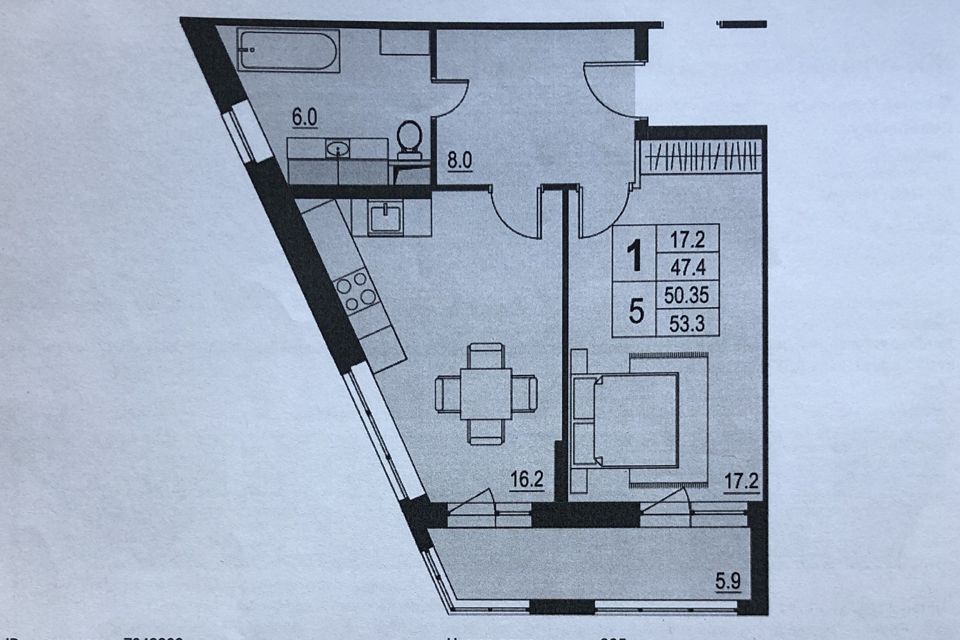 Продаётся 1-комнатная квартира, 50.35 м²