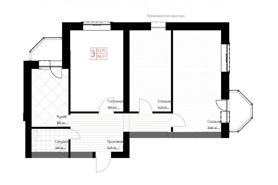 Продаётся 3-комнатная квартира, 76.2 м²
