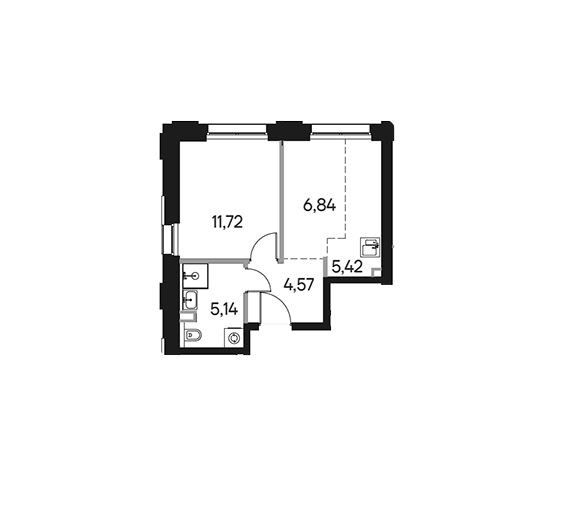 Продаётся 1-комнатная квартира, 33.69 м²