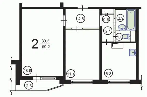 Продаётся 2-комнатная квартира, 50.8 м²