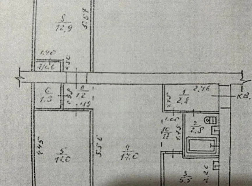 Продаётся 3-комнатная квартира, 57 м²