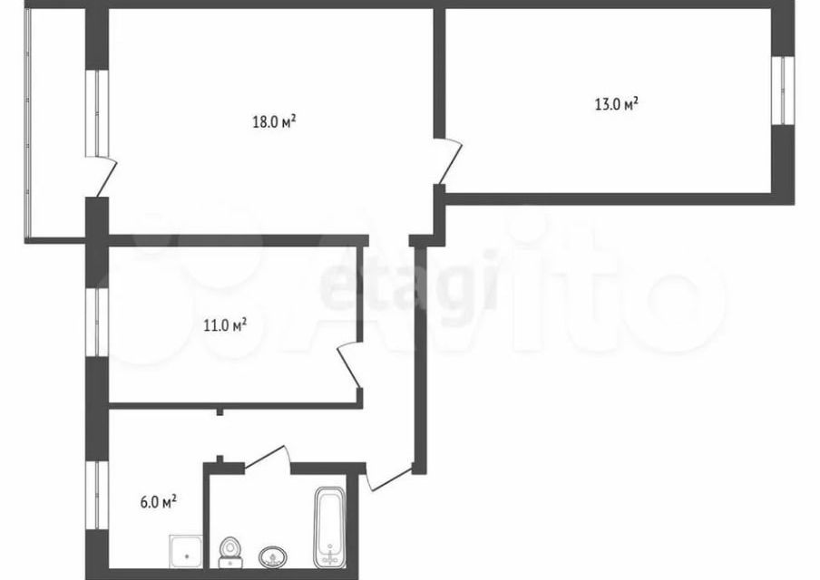 Продаётся 3-комнатная квартира, 61.2 м²