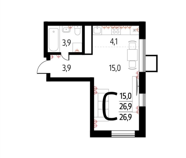 Продаётся студия, 29.6 м²