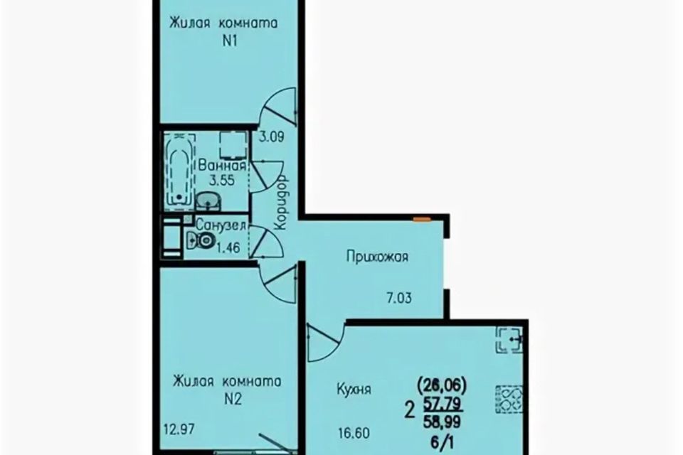 Продаётся 2-комнатная квартира, 53.1 м²