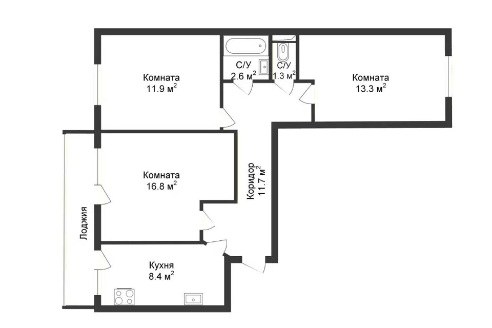 Продаётся 3-комнатная квартира, 65.7 м²