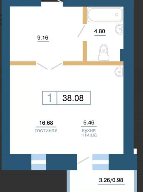 Продаётся 1-комнатная квартира, 37.09 м²
