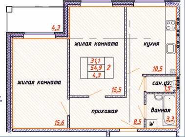 Продаётся 2-комнатная квартира, 54.5 м²