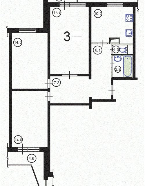 Продаётся 3-комнатная квартира, 75.8 м²