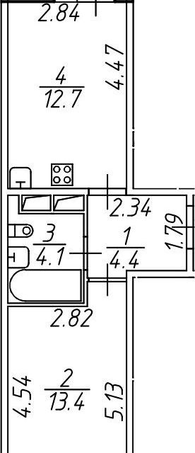 Продаётся 1-комнатная квартира, 34.6 м²