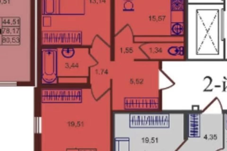 Продаётся 2-комнатная квартира, 64.89 м²