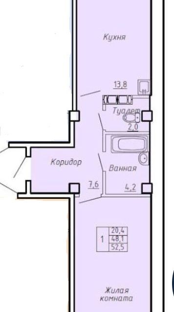 Продаётся 1-комнатная квартира, 48.2 м²