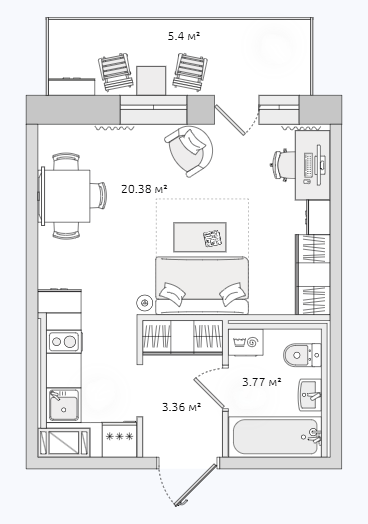 Продаётся студия, 27.5 м²