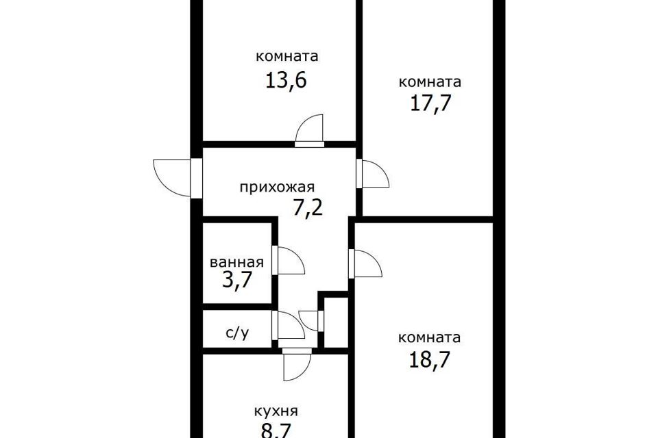 Продаётся 3-комнатная квартира, 73.1 м²