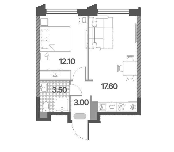 Продаётся 1-комнатная квартира, 36.2 м²