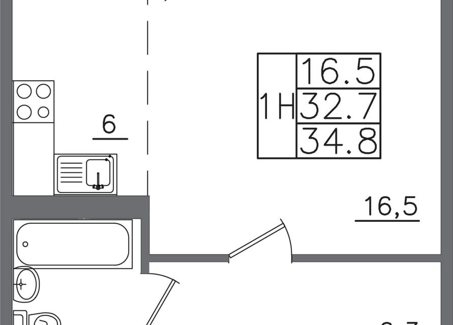 Продаётся 1-комнатная квартира, 34.8 м²