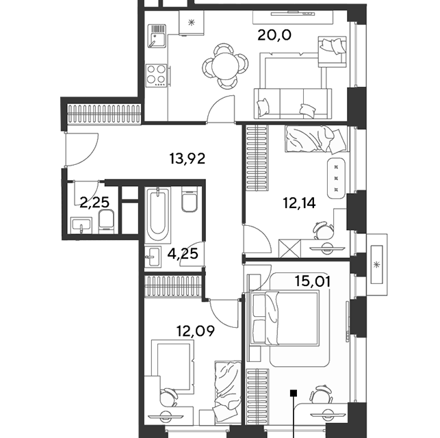 Продаётся 3-комнатная квартира, 79.66 м²