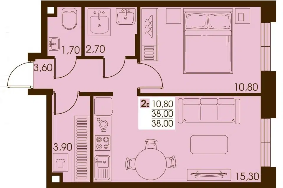 Продаётся 1-комнатная квартира, 38 м²