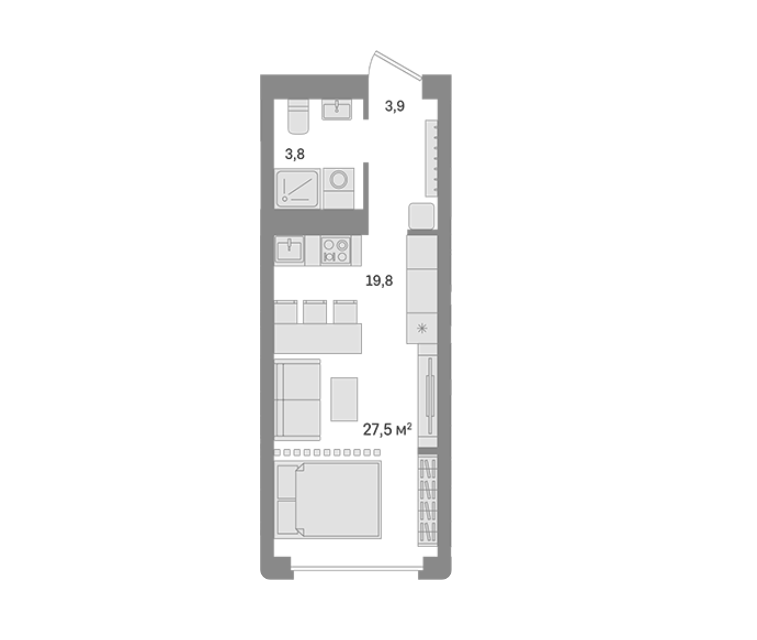 Продаётся студия, 27.5 м²