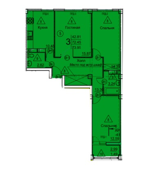 Продаётся 3-комнатная квартира, 72.5 м²
