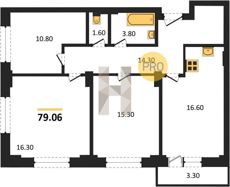 Продаётся 3-комнатная квартира, 79.6 м²