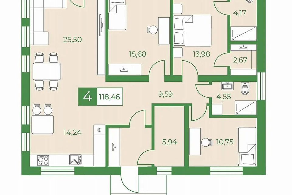 Продаётся 1-этажный дом, 124 м²